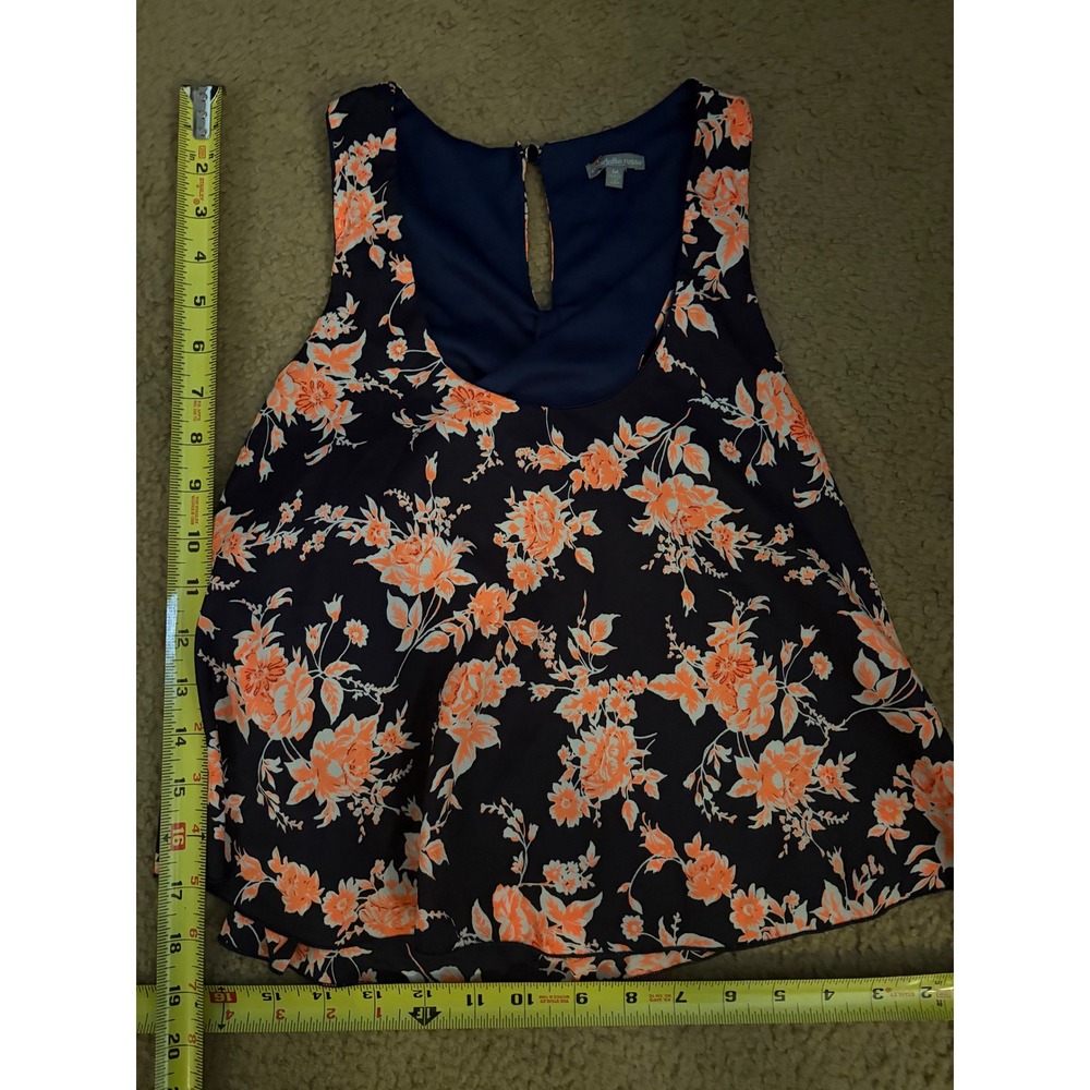 Charlotte Russe‎ Womens Navy Blue Orange Floral Back Sleeveless Blouse M T29-6